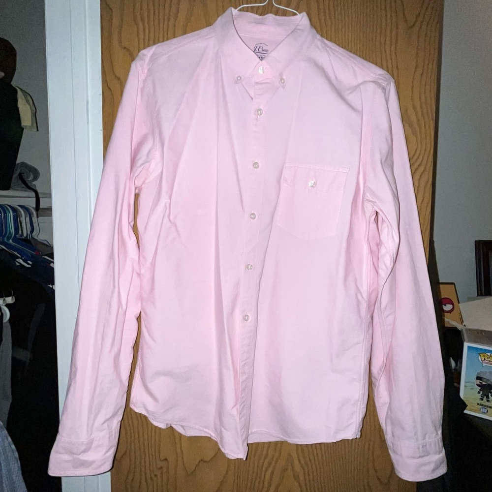 J. Crew Lightweight Oxford Cloth Button-Down Long Sleeve Shirt Pink; Size L Slim